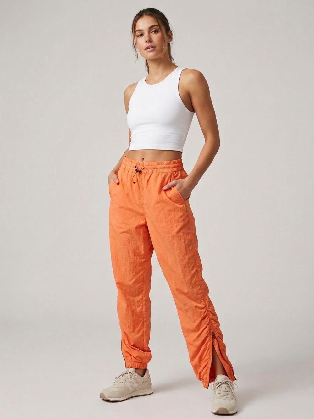 FP Movement Free People Ruched Ankle Zip Track Pant Joggers Orange XS